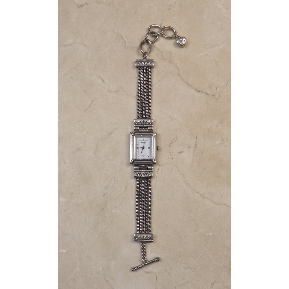 Brighton Silver-Tone Rectangular Bracelet Watch with White Dial